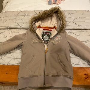 Mondetta Taupe Embroidered Zip Jacket…faux fur lined
